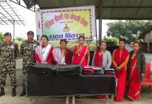 सैनिक श्रीमती संघ द्वारा ३५० जनालाइ कम्बल टोपी वितरण